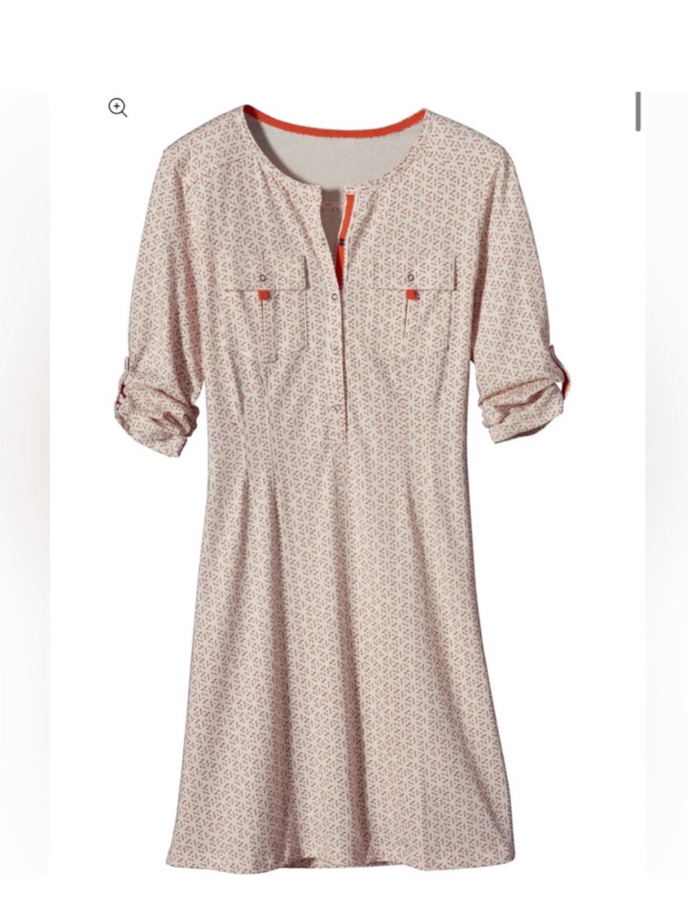 Patagonia Kamala Henley Dress 3/4 Sleeve Cream Orange Hiking Everyday Casual